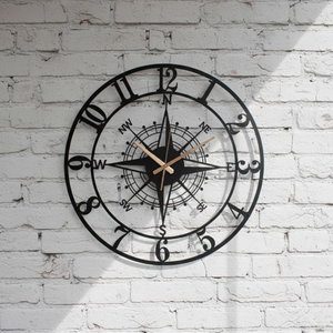 Oversized Large Metal Compass Wall <b>Clock</b>, Silent Modern Nautical Home Decor - Product Image 5