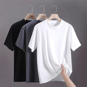 T-shirt en coton blanc pour homme, manches courtes, col rond, coupe classique, couleur unie, respirant, tricot jersey - Product Image 4