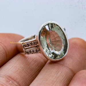 Wholesale 925 Solid <b>Sterling</b> <b>Silver</b> Natural Oval Green Amethyst Faceted Bezel <b>Set</b> Side Stone Cocktail <b>Ring</b> Fine Jewelry - Product Image 3