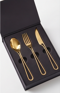 Ensemble de couverts modernes finition or, cuillère, fourchette, couteau, compatibles lave-vaisselle, couverts en métal, vaisselle de mariage - Product Image 6