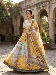 LAMOUNT Women Lehenga Choli Embroidery Silk Floral Design Traditional Indian <b>Wedding</b> Party Wear Floor-Length Regular Fit Gujarat - Product Image 5
