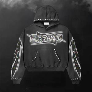 Sweat-shirt à capuche personnalisé à pois pour homme, coupe oversize, décontracté, en coton tricoté, pour l'automne, avec logo sur le devant - Product Image 4