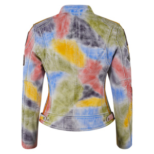 Custom 100% Genuine Sizma Multi Color Waxed Leather <b>Womens</b> Motorcycle Racer <b>Jacket</b> YKK Zipper Embroidery Breathable Custom - Product Image 4