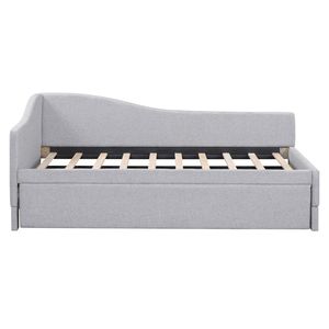 Cama nido en forma de L gris tamaño twin con cama nido extraíble tapizada - Product Image 5