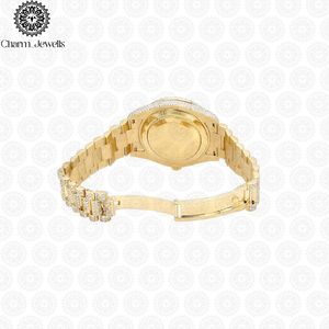 Reloj Charm_Jewells de Lujo con Diamantes en Oro Amarillo, Esfera Redonda de 40 mm, Movimiento de Cuarzo Analógico, Cierre Plegable, Unisex, a la Moda - Product Image 2