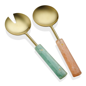 Juego de Servidores de Ensalada de Acero Inoxidable de Alta Calidad, Chapados en Oro, con Mango de Resina Color Durazno, para Uso en Mesas de Restaurante, en Oferta - Product Image 1