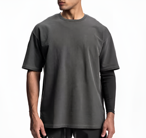 Boxy <b>Hip</b> Hop 180 GSM Drop Shoulder Graphic Heavyweight T-Shirt Luxury Blank Heavy Cotton Custom Streetwear Oversized Men Plus - Product Image 2