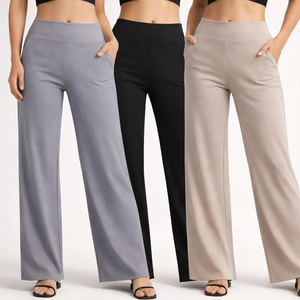 Pantalons décontractés pour femmes en gros, taille élastique, taille haute, respirants, vintage, anti-plis, écologiques, fabriqués au Bangladesh - Product Image 3