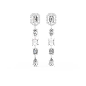 Boucles d'oreilles pendantes en diamant taille émeraude de luxe en or blanc pour femme, bijoux fins de mariage - Product Image 1