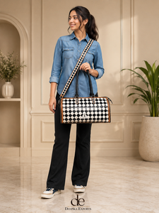New Designer Hand <b>Tooled</b> <b>Leather</b> Luggage Bags Multi Uses Checkers Pattern Handmade Bag Unisex Travel Bag Big Size Handbag - Product Image 6