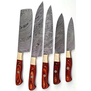 Custom Handmade Damascus Steel <b>Knife</b> <b>Set</b> 5 Pieces Wood Handle Handmade <b>Sharp</b> Blades 6-7.9in Length Carbon Steel Construction - Product Image 2