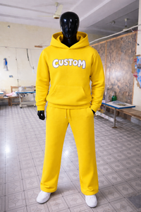 Conjunto Deportivo Personalizado con Logotipo, Sudadera con Capucha Amarilla, Pantalones Deportivos de Felpa para Hombre y Mujer, Sudadera con Capucha y Pantalones Deportivos con Estampado Puff, Ropa Deportiva Urbana - Product Image 5