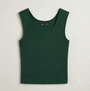 Women's <b>Red</b> Ribbed Knit O-Neck Tank <b>Top</b> Solid Color Minimalist Style Regular Length Eco-Friendly Breathable Polyester/Cotton - Product Image 6