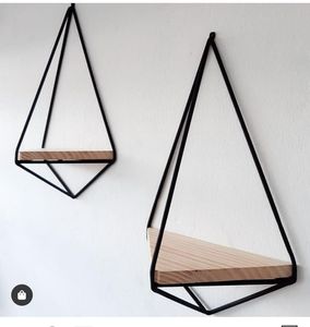 Modern Geometric Wall Shelf with Wooden Corner Shelf Industrial Metal <b>Frame</b> Home Decor Organizer - Product Image 3