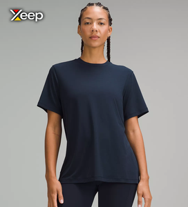 T-shirt décontracté pour femme XEEP personnalisé, léger, en maille polyester/coton, coupe ample, manches courtes, respirant, col en V - Product Image 2