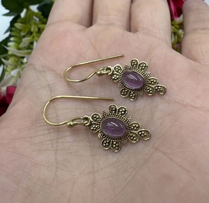 Boucles d'oreilles pendantes géométriques bohèmes en améthyste, pierre naturelle de haute qualité, pour femmes - Product Image 2