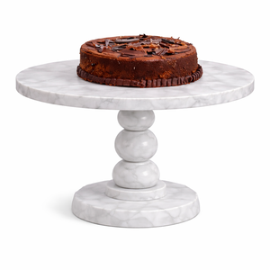 Support à gâteau de luxe en marbre blanc avec piédestal sphérique noir, présentoir à desserts design pour cuisine moderne, table à manger, fête - Product Image 4