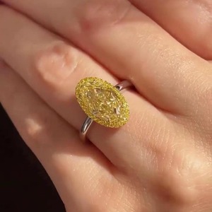 4ct Fancy Yellow Oval Diamond Halo <b>Ring</b> Antique Cut Fine Jewelry 0.30ct Yellow 14K White Gold <b>Statement</b> Engagement <b>Ring</b> for Sale - Product Image 4