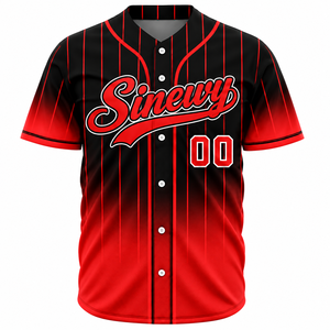 Maillot de baseball Sinewy pour homme, personnalisable avec nom et numéro, rayures rouges et noires, sublimé, anti-humidité, manches courtes, coupe classique pour adulte - Product Image 2