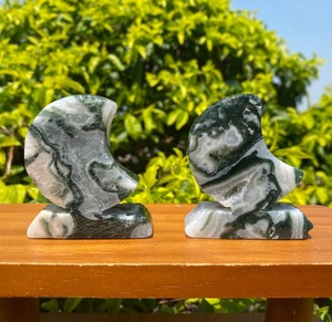 Wholesale Natural Healing Stone Polishing <b>Moss</b> Agate Flat Moon Carving Crystal Carving <b>Moss</b> Agate Crafts For Gift Decoration - Product Image 4