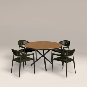 Ensemble de salle à manger d'extérieur avec table ronde en bois et quatre chaises pour la maison et les restaurants - Product Image 2