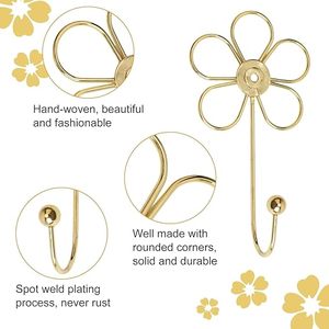 4 crochets muraux décoratifs en forme de fleur dorée, crochets créatifs en métal pour suspendre des foulards, des serviettes, des clés, des sacs, des chapeaux - Product Image 2