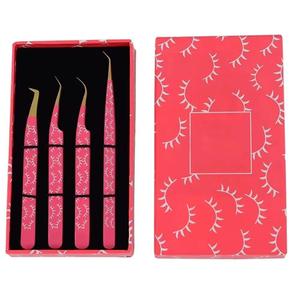Ensemble de pinces à cils roses avec motif de cils blancs, pointes de précision en acier inoxydable pour l'application des cils - Product Image 4