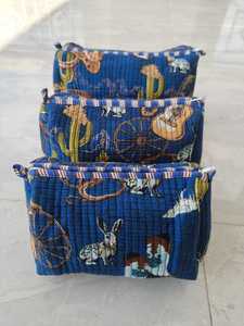 Juego de 3 Bolsas de Maquillaje de Algodón Puro para Mujer, Organizador de Cosméticos Acolchado, Bolsa de Maquillaje de Viaje Resistente al Agua y Duradera - Product Image 1