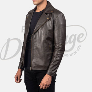 Veste de motard en cuir marron foncé pour homme, en véritable peau de mouton, coupe ajustée, automne-hiver, décontractée, avec fermeture éclair asymétrique - Product Image 4