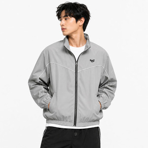 Custom Gray Stand Collar Lightweight <b>Track</b> <b>Jacket</b> with Contrast Piping OEM Casual Breathable Polyester Windbreaker <b>Men's</b> <b>Jackets</b> - Product Image 1