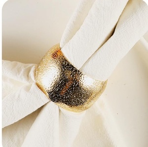 Luxury Gold Plated Metal Texture Napkin Ring for Special Occasions Festival <b>Party</b> Celebration Round Napkin Holder - Product Image 1