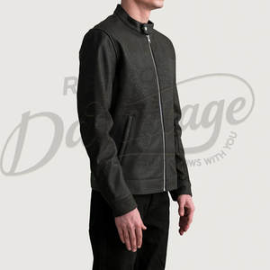 Veste en cuir gris anthracite pour homme, en véritable peau de mouton, coupe ajustée, automne-hiver, style décontracté, moto, café racer, col à boutons-pression - Product Image 6