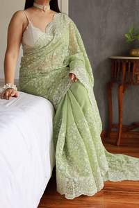 Sari indio clásico de seda brillante para fiesta nupcial con blusa exclusiva, ropa étnica india para bodas y festivales, sari para mujer - Product Image 5