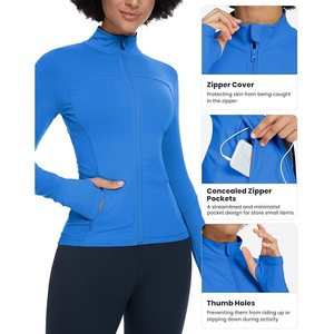 Veste de yoga courte zippée pour femme, col montant, trous pour les pouces, coupe ajustée, nylon et élasthanne, extensible dans quatre directions, séchage rapide - Product Image 2
