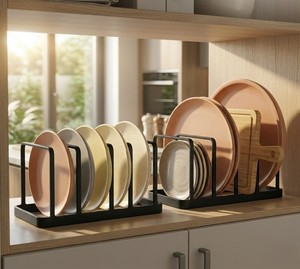 Iron Plate <b>Rack</b> for Kitchen, 5 Slot Heavy Duty <b>Dish</b> Organizer Stand, Rust Resistant Black Plate Holder - Product Image 3