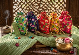 Bolsa de Seda Pichwai India Tradicional Hecha a Mano con Estampado de Loto, Bolsa con Cordón para Regalos, Bodas, Diwali, Cumpleaños, Shagun, Regalo de Boda - Product Image 2