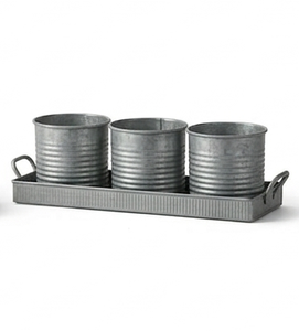 Nouveauté : Ensemble de pots à fleurs en métal galvanisé rustique avec plateau pour la décoration intérieure et extérieure du jardin, taille et forme personnalisées - Product Image 4