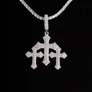 Best Selling Moissanite Charms 925 Sterling Silver Fully Iced <b>Cross</b> Pendant Custom Hip Hop Indian Made Jewelry - Product Image 5