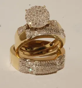 Anillo de Compromiso de Lujo Vintage con Moissanita Real en Racimo Redondo para Mujer, Plata de Ley 925 Chapada en Oro, Anillo de Boda con Incrustaciones de Diamantes - Product Image 1