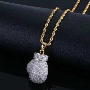 Collar con Colgante de Guante de Boxeo Hip Hop, Chapado en Oro de 18k, Plata 925, Micro Pavé de Moissanita, Cadena de Cuerda, Joyería Unisex, Regalo - Product Image 2