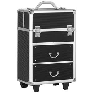 Trolley Trucco con Ruote Girevoli e Ampio Spazio di Stoccaggio, Bloccabile - Nero - Product Image 1