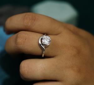 Trendy 1.50CT Brilliant Cut VVS Moissanite Half Bezel Set Curved Wedding Band <b>Solitaire</b> Engagement <b>Ring</b> 925 Sterling <b>Silver</b> Gift - Product Image 2