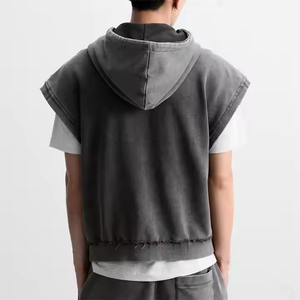New Arrival High Quality French Terry <b>Hoodie</b> Men Athletic <b>Sleeveless</b> <b>Hoodie</b> Oversized Long Length Solid Pattern Wholesale - Product Image 2