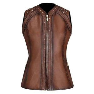 <b>Women</b> Winter Warm Leather Vest Moto Biker Style Waterproof Zipper Closure Customizable Solid Color <b>Sleeveless</b> Outerwear Regular - Product Image 1
