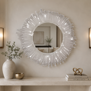 Espejo Redondo de Selenita de Lujo, Espejo de Pared de Cristal Hecho a Mano para Decoración de Sala de Estar, Baño y Entrada - Product Image 2