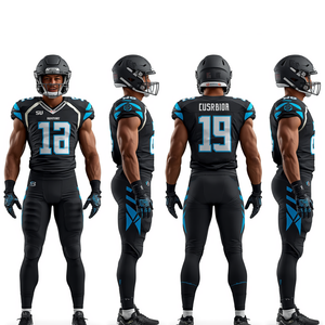 Ensemble de maillot et pantalon de football américain personnalisé noir et bleu électrique pour l'entraînement en équipe et les matchs de compétition - Product Image 5