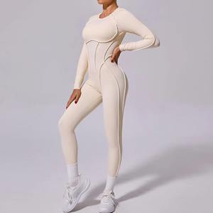 Custom Wholesale <b>Womens</b> <b>Long</b> <b>Sleeve</b> Lightweight Tight Sports <b>Bodysuit</b> High Elastic Gym Fitness Yoga One Piece Jumpsuit - Product Image 4