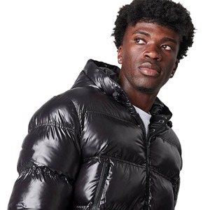 Veste d'hiver décontractée pour homme, noire, à capuche, en duvet, coupe-vent, coupe régulière, fermeture éclair, couleur unie, épaisse et isolée - Product Image 6