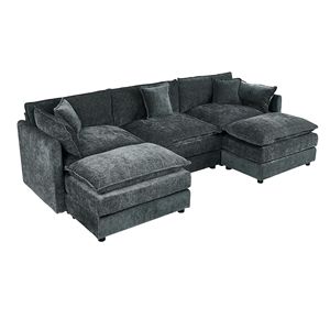 Divani da Soggiorno Grigi a Tre Posti con Due Poggiapiedi 2018 - Product Image 5