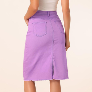 Jupes mini en jean décontractées de haute qualité pour femmes, couleur unie, taille naturelle, 100 % coton, longueur genou, respirantes, avec option OEM - Product Image 3